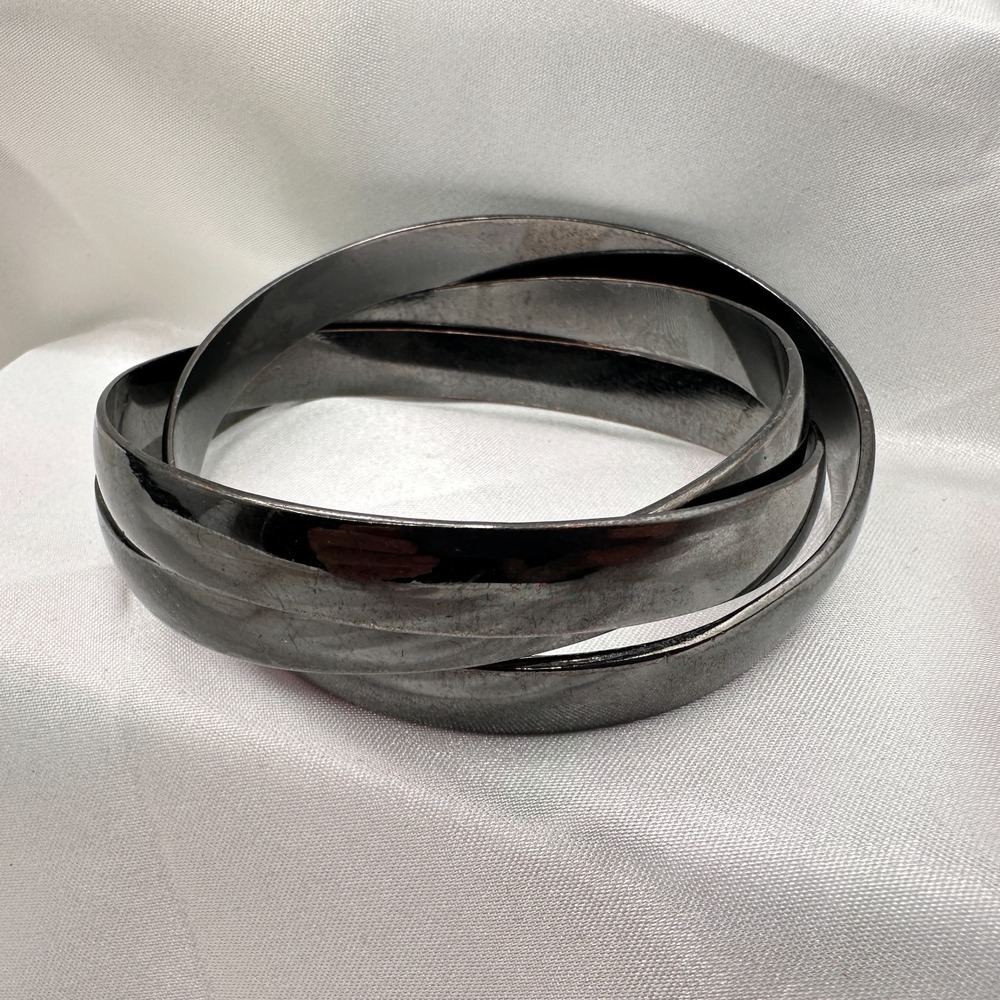 Vintage 90s Gunmetal Tone Interlocking Rolling Bracelets Women's Classic Jewelry